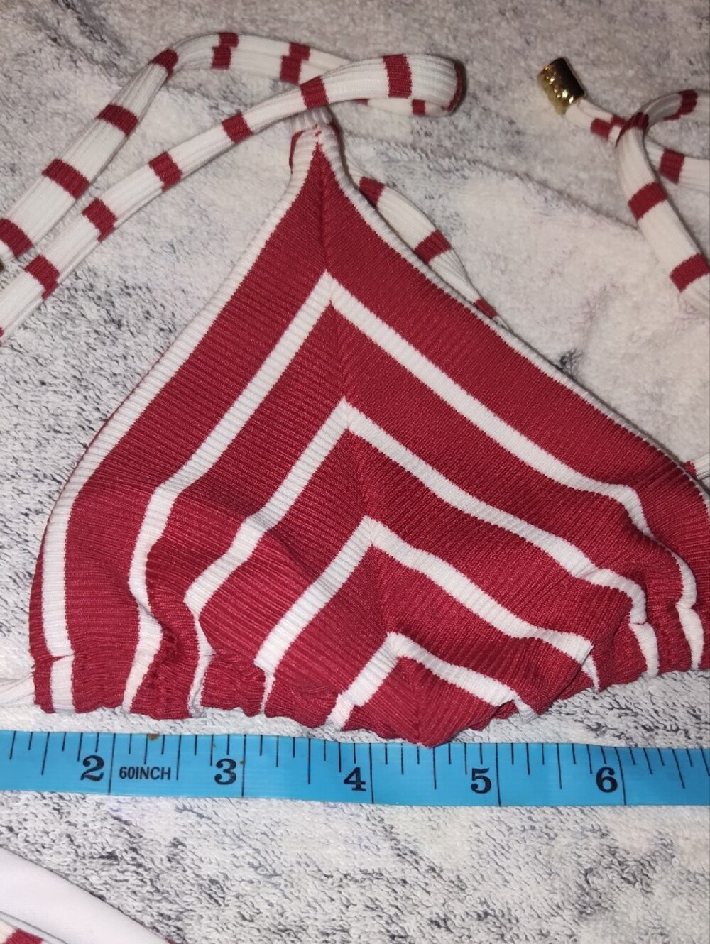 Beach Bunny Red and White Striped Ribbed Triangle Bikini Set - Picture 3 of 4